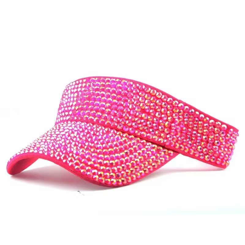 Rhinestones Sport Sun Visor Adjustable Summer Cap Visor Caps for Women Pink(108)